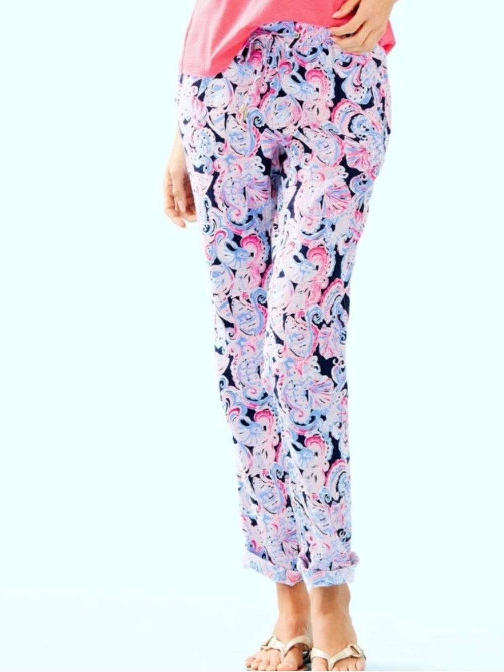 Lilly Pulitzer ADEN LINEN PANT Pink & Blue ITS FOR SHORE